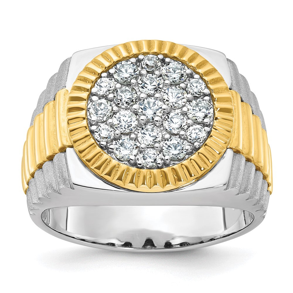 14k Two-Tone 1 1/6ct Lab Grown Dia VS/SI+ G+ Ribbed Men's Cluster Ring