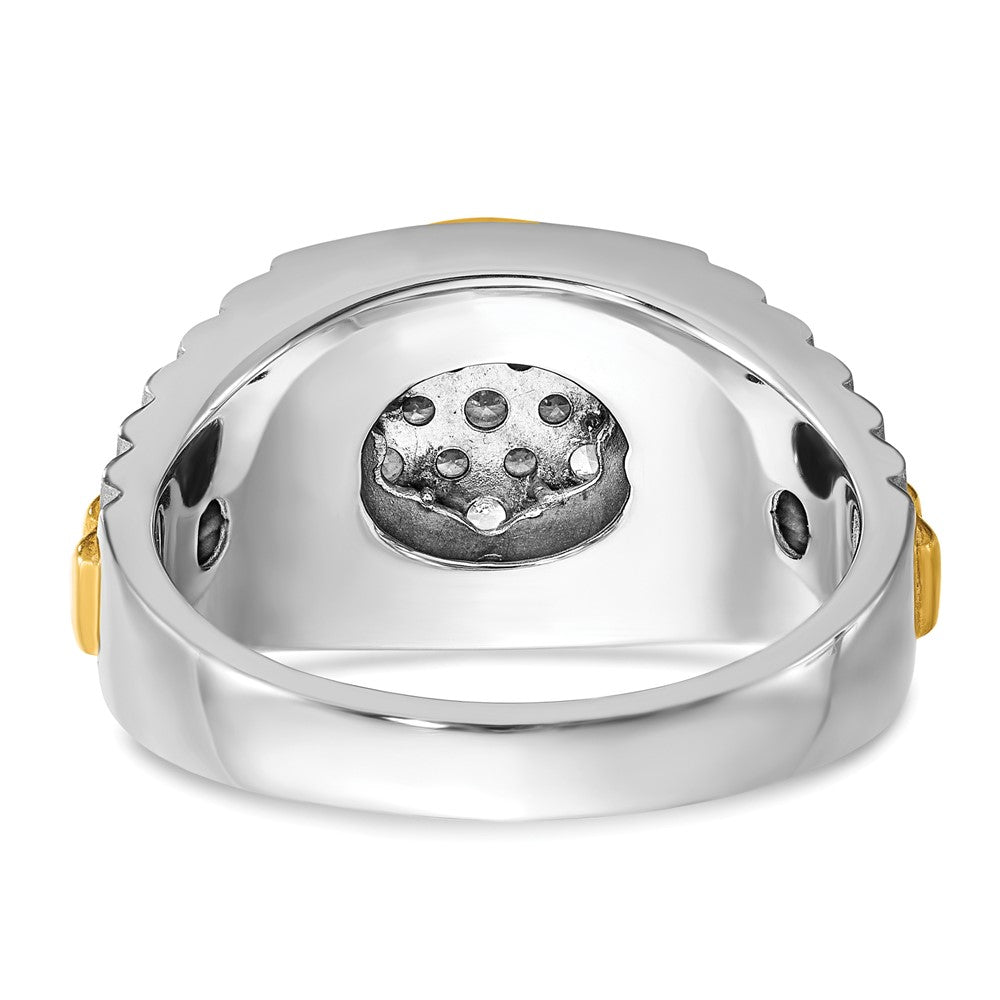 14k Two-Tone 1/2 ct Lab Grown Dia VS/SI+ G+ Comp Ribbed Men's Cluster Ring