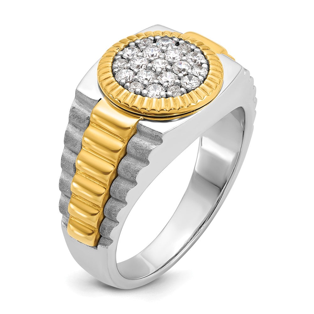 14k Two-Tone 1/2 ct Lab Grown Dia VS/SI+ G+ Comp Ribbed Men's Cluster Ring