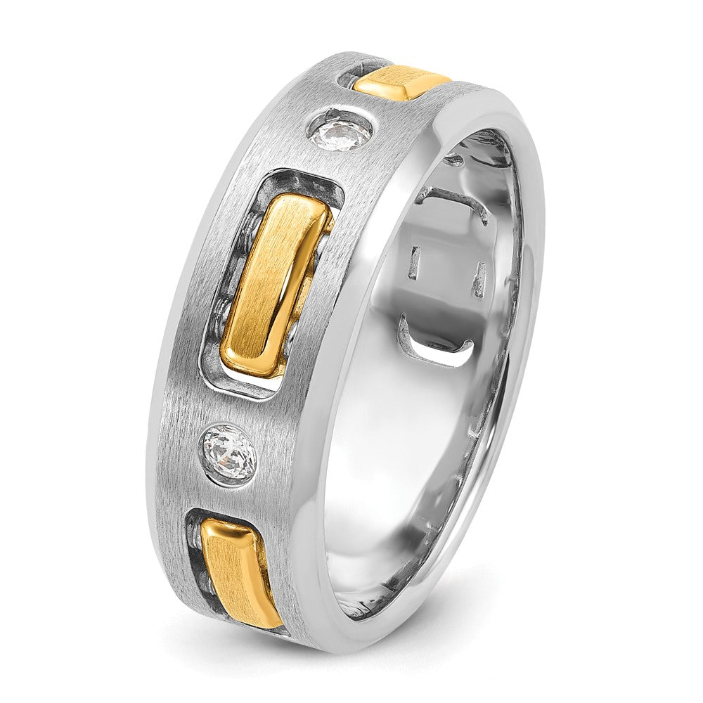 14k Two-tone 1/6 ct Lab Grown Dia VS/SI+ G+ 3 Stone Comp Men's Ring