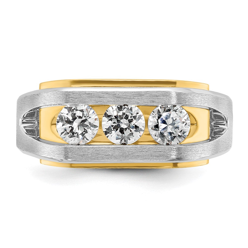 14k Two-tone 1 ct Lab Grown Diamond VS/SI+ G+ 3 Stone Complete Men's Ring