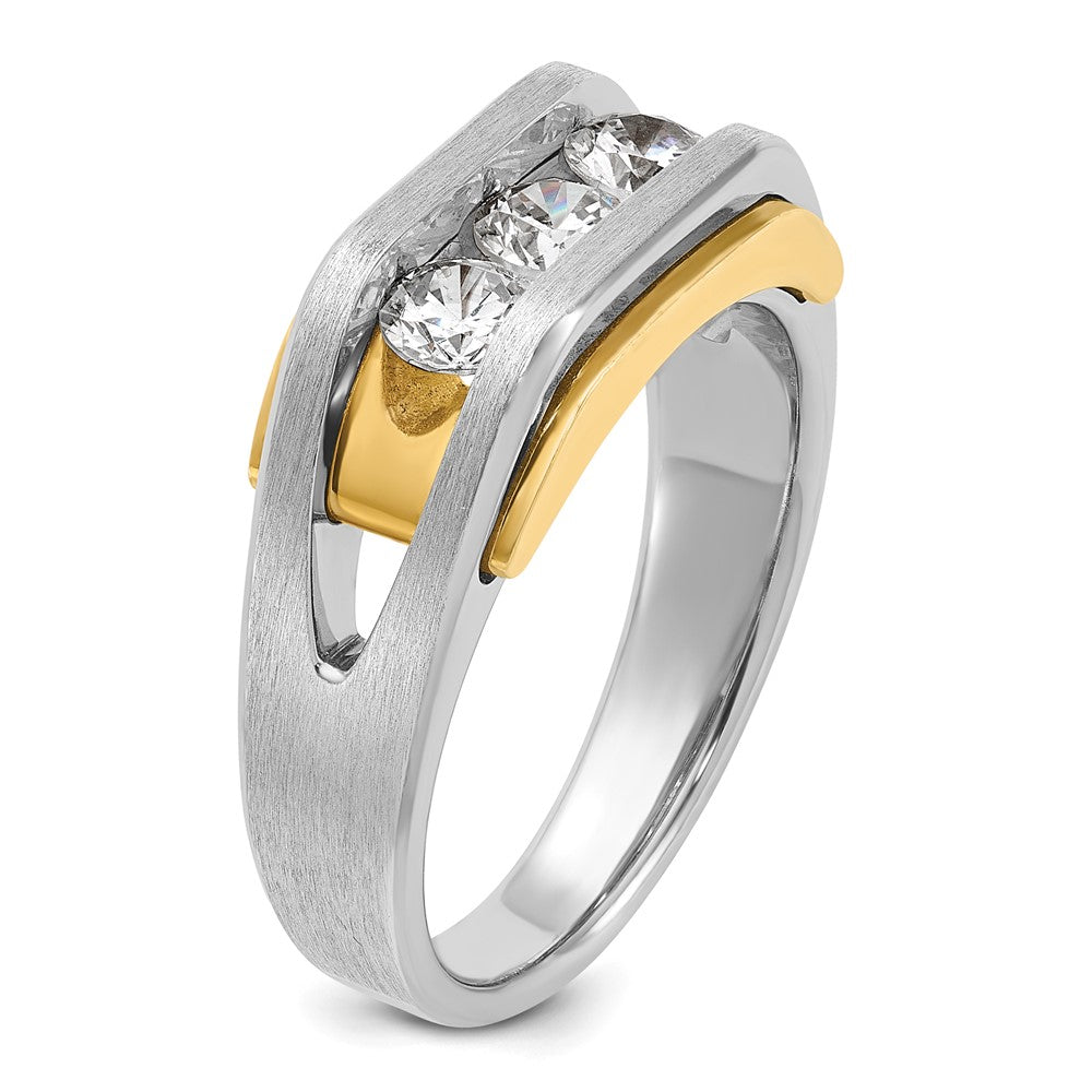 14k Two-tone 1 ct Lab Grown Diamond VS/SI+ G+ 3 Stone Complete Men's Ring