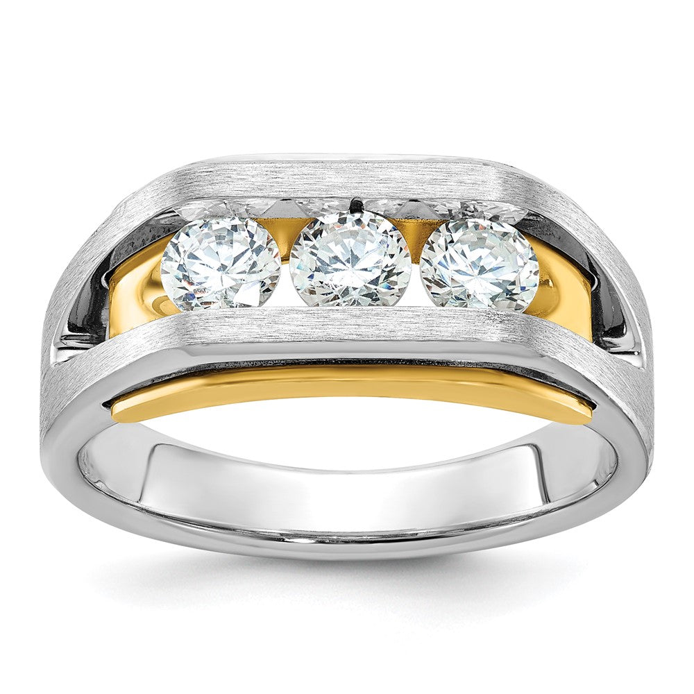 14k Two-tone 1 ct Lab Grown Diamond VS/SI+ G+ 3 Stone Complete Men's Ring