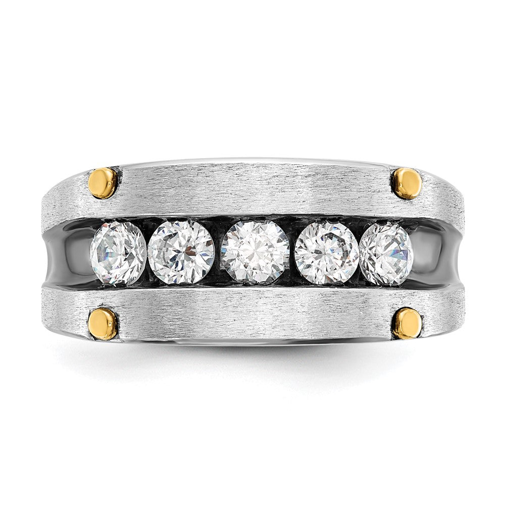 14k Two-tone w/ Blk RH 1 ct Lab Grown Dia VS/SI+ G+ 5 Stone Comp Men's Ring