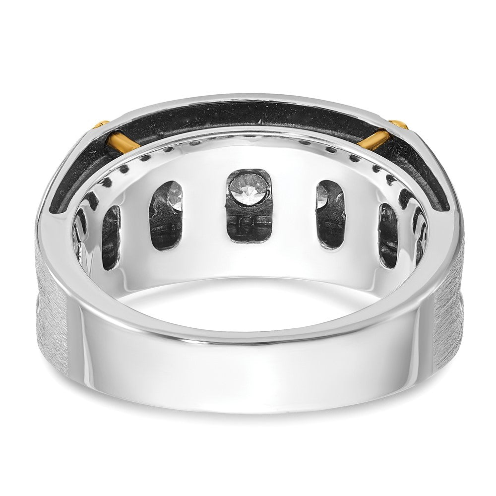 14k Two-tone w/ Blk RH 1 ct Lab Grown Dia VS/SI+ G+ 5 Stone Comp Men's Ring