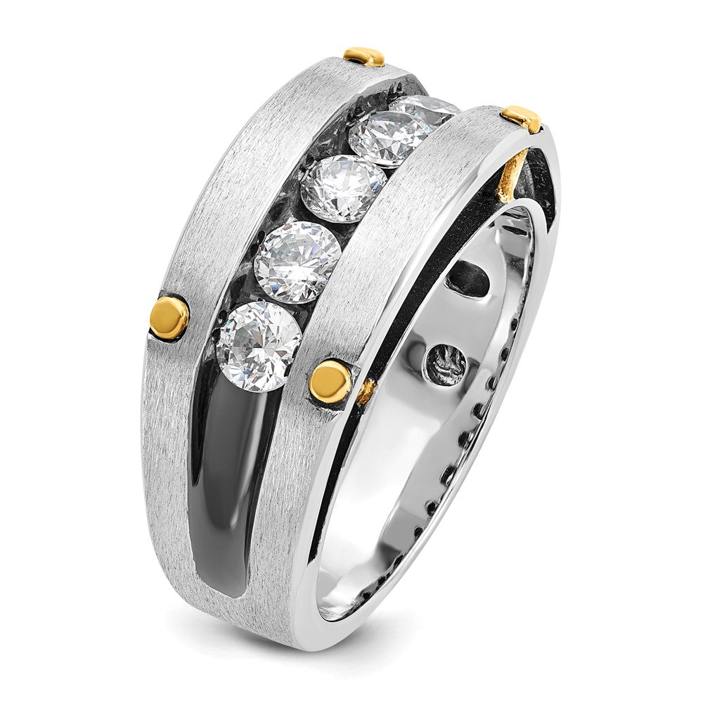 14k Two-tone w/ Blk RH 1 ct Lab Grown Dia VS/SI+ G+ 5 Stone Comp Men's Ring