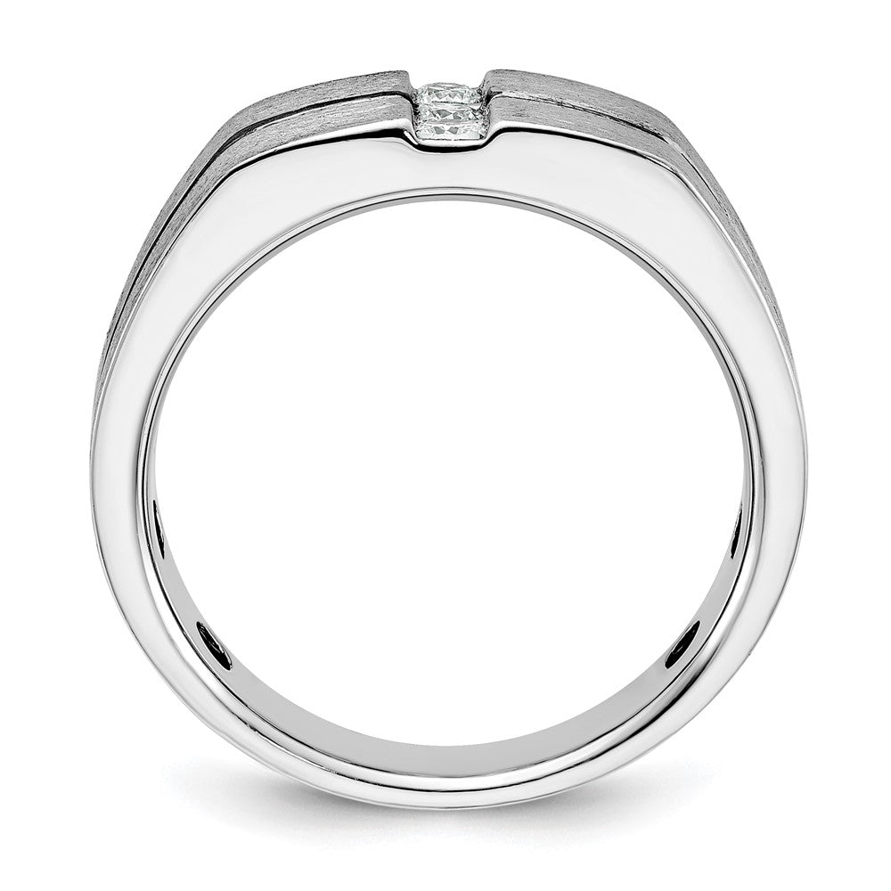 14k White Gold w/ Blck RH 1/5ct Lab Grown Dia VS/SI+ G+ 3 Stone Men's Ring