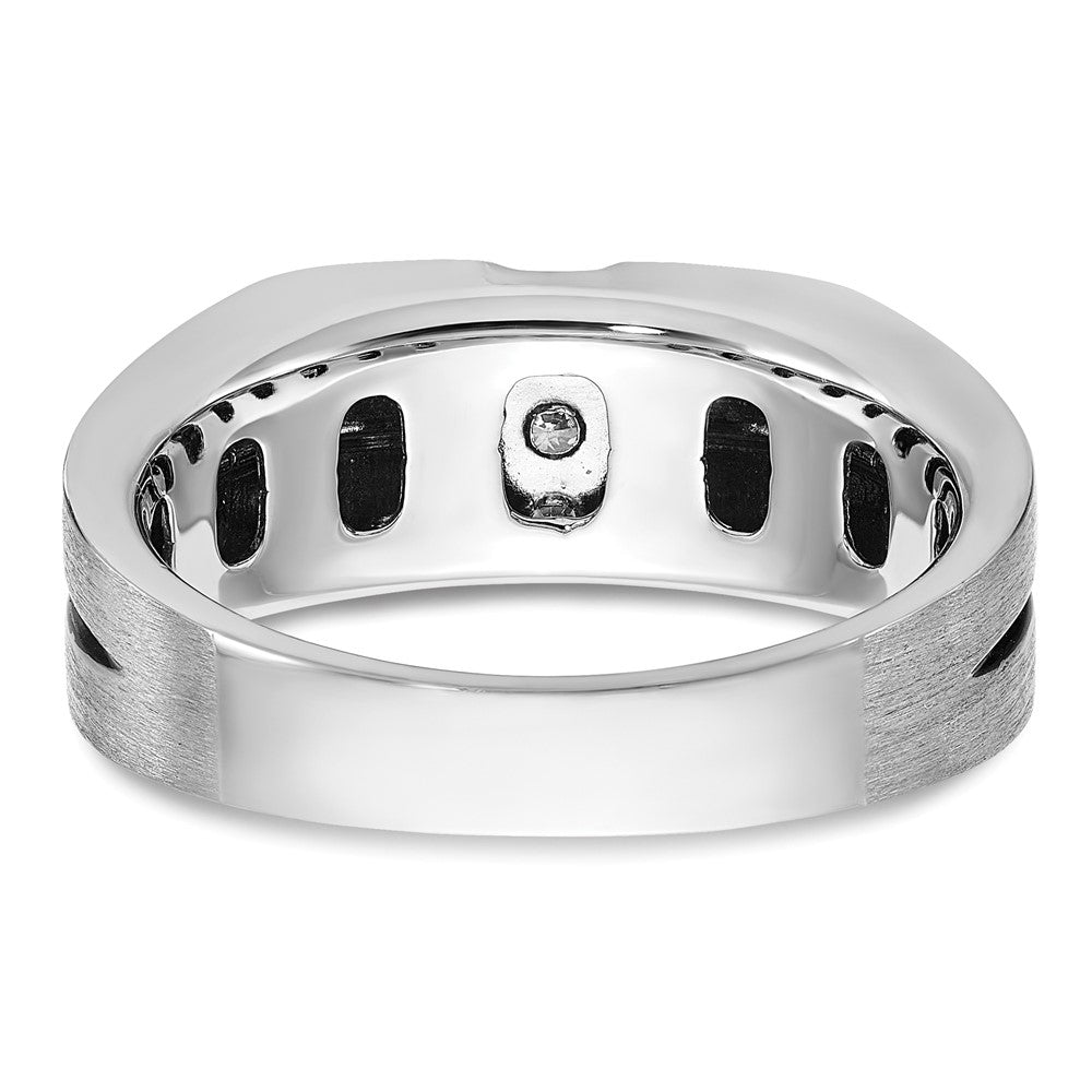 14k White Gold w/ Blck RH 1/5ct Lab Grown Dia VS/SI+ G+ 3 Stone Men's Ring