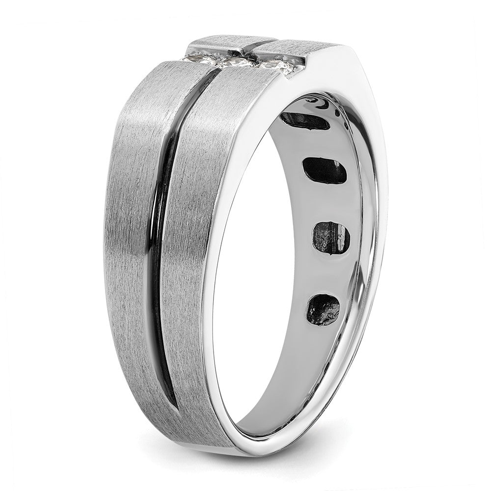 14k White Gold w/ Blck RH 1/5ct Lab Grown Dia VS/SI+ G+ 3 Stone Men's Ring
