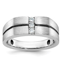 14k White Gold w/ Blck RH 1/5ct Lab Grown Dia VS/SI+ G+ 3 Stone Men's Ring