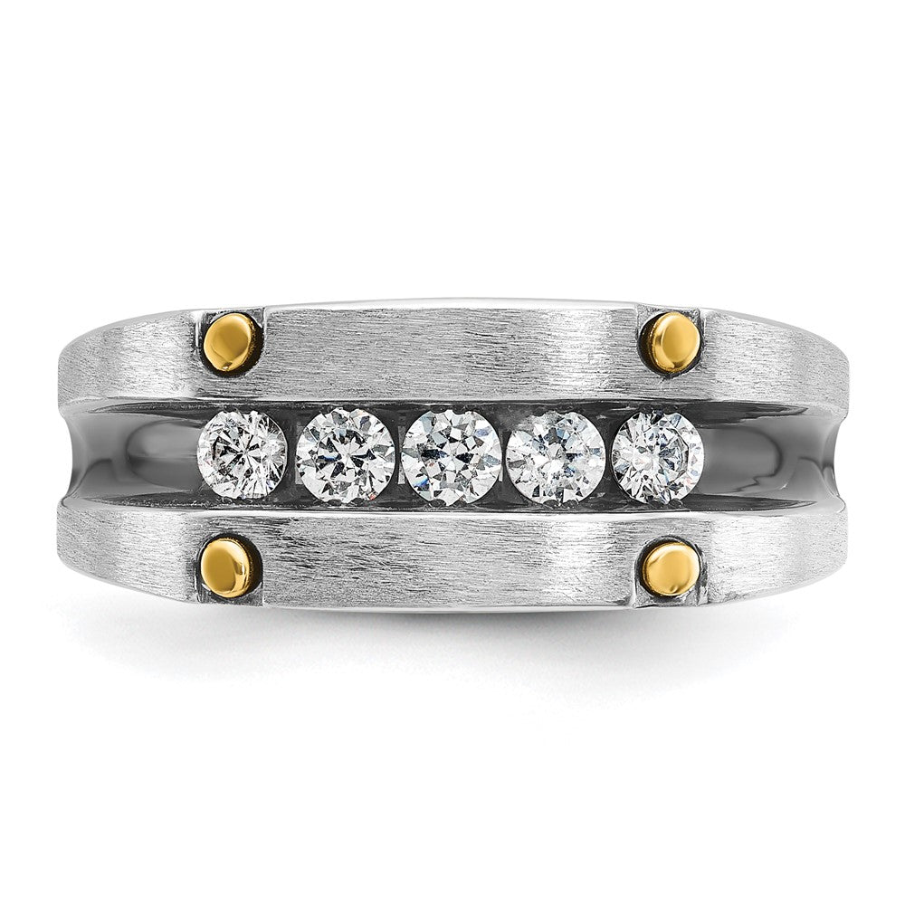 14k Two-tone w/ Blk RH 1/2 ct Lab Grown Dia VS/SI+ G+ 5 Stone Men's Ring