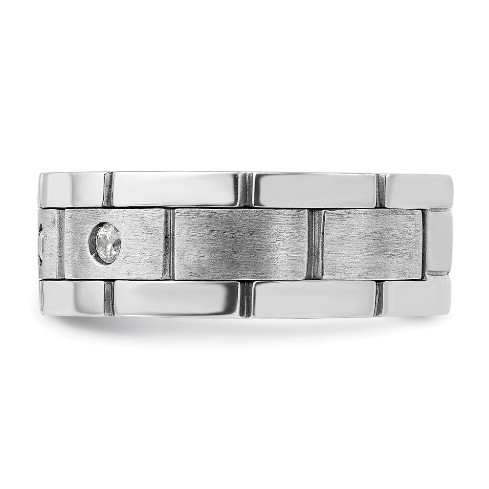 14k White Gold 3 Stone Polished Satin and Grooved Men's Ring Mounting