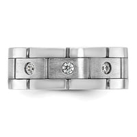 14k White Gold 3 Stone Polished Satin and Grooved Men's Ring Mounting