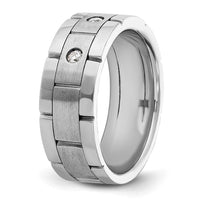 14k White Gold 3 Stone Polished Satin and Grooved Men's Ring Mounting