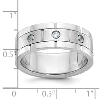 14k White Gold 3 Stone Polished Satin and Grooved Men's Ring Mounting