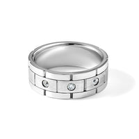 14k White Gold 3 Stone Polished Satin and Grooved Men's Ring Mounting