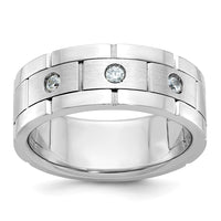 14k White Gold 3 Stone Polished Satin and Grooved Men's Ring Mounting