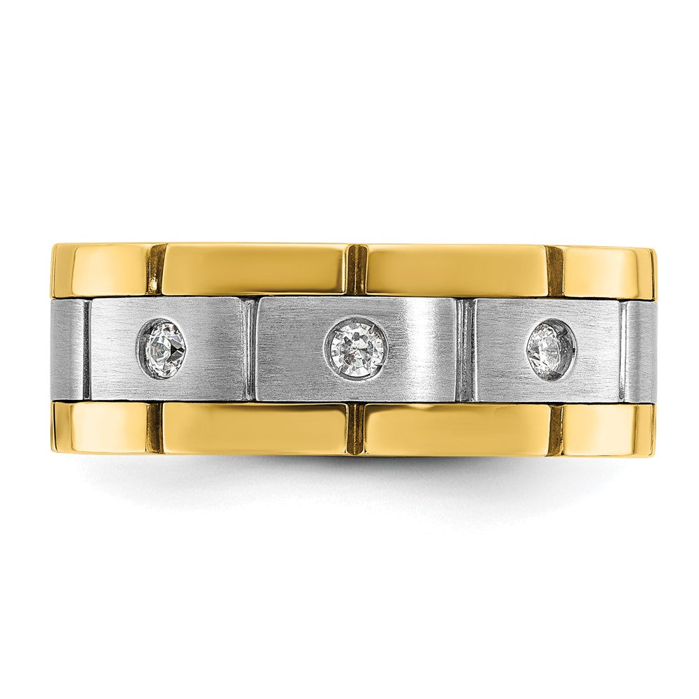 14k Two-tone 1/6 ct Lab Grown Dia VS/SI+ G+ 3 Stone Complete Men's Ring