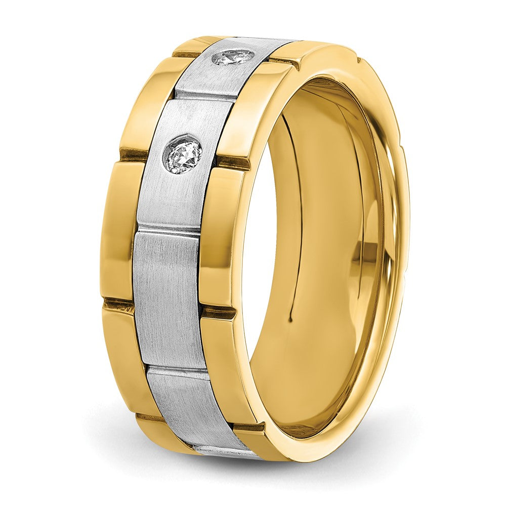 14k Two-tone 1/6 ct Lab Grown Dia VS/SI+ G+ 3 Stone Complete Men's Ring
