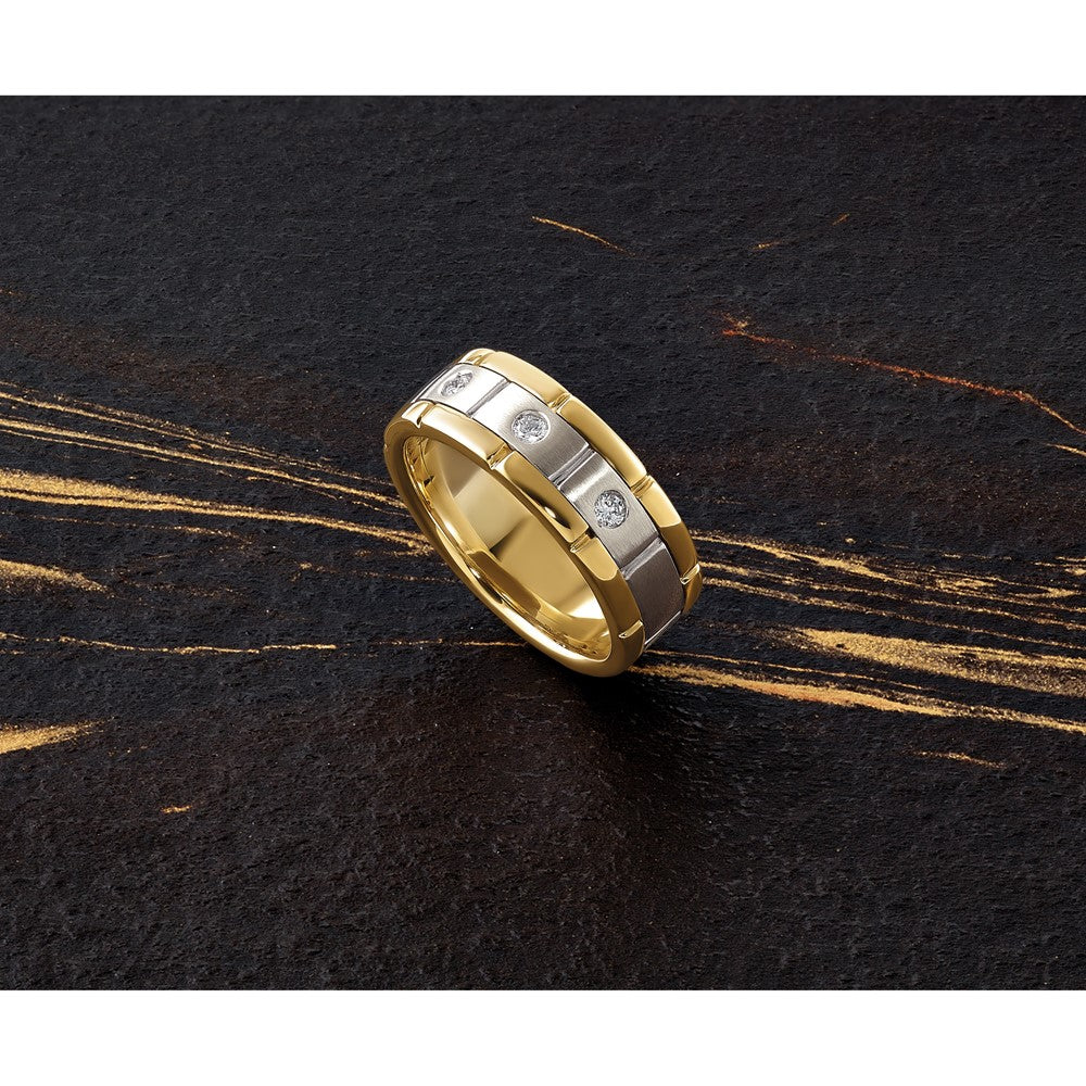 14k Two-tone 1/6 ct Lab Grown Dia VS/SI+ G+ 3 Stone Complete Men's Ring