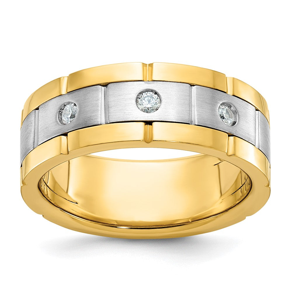 14k Two-tone 1/6 ct Lab Grown Dia VS/SI+ G+ 3 Stone Complete Men's Ring