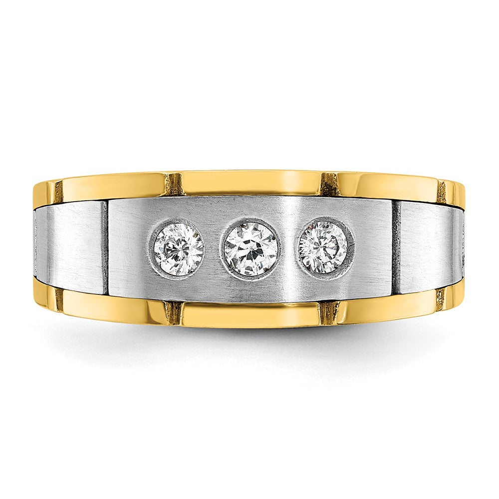 14k Two-tone 1/4 ct Lab Grown Diamond VS/SI+ G+ Comp 3 Stone Men's Ring