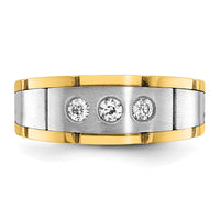 14k Two-tone 1/4 ct Lab Grown Diamond VS/SI+ G+ Comp 3 Stone Men's Ring