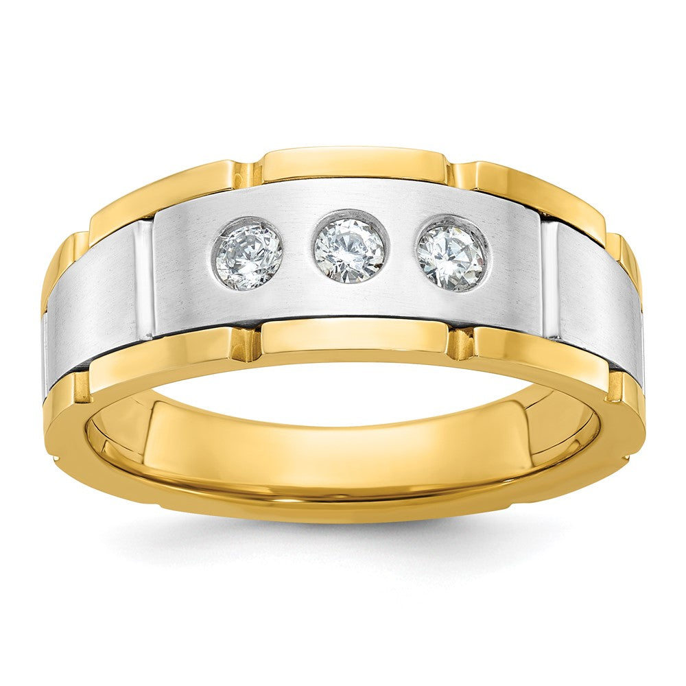 14k Two-tone 1/4 ct Lab Grown Diamond VS/SI+ G+ Comp 3 Stone Men's Ring