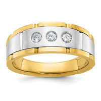 14k Two-tone 1/4 ct Lab Grown Diamond VS/SI+ G+ Comp 3 Stone Men's Ring