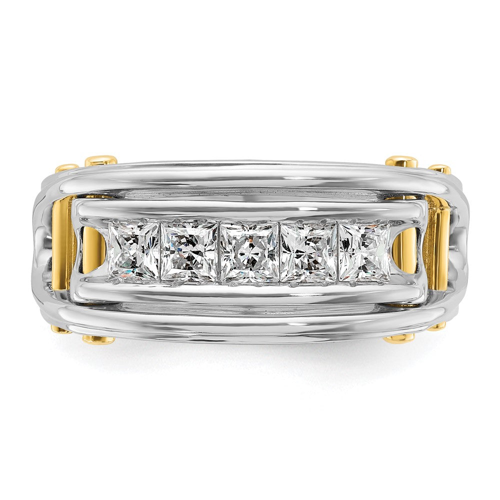 14k Two-tone 1 ct Lab Grown Diamond VS/SI+ G+ 5 Stone Complete Men's Ring