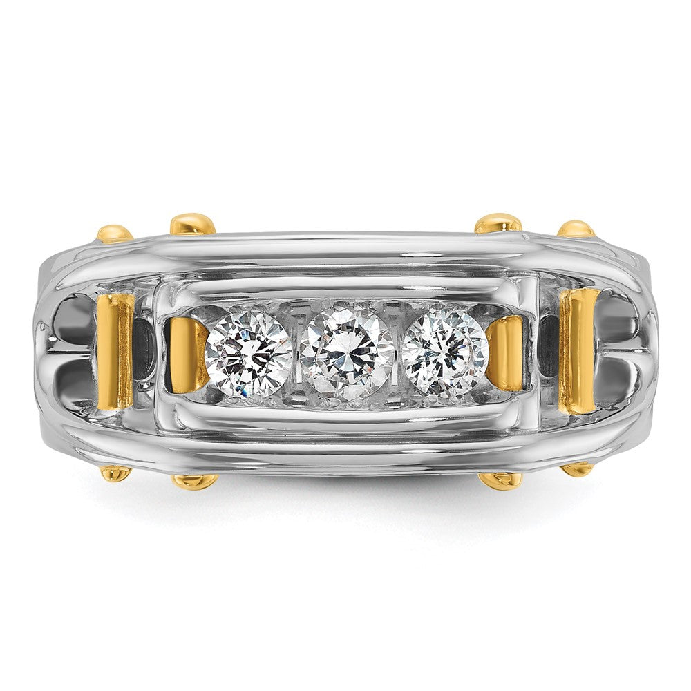 14k Two-tone 1/2 ct Lab Grown Diamond VS/SI+ G+ 3 Stone Comp Men's Ring