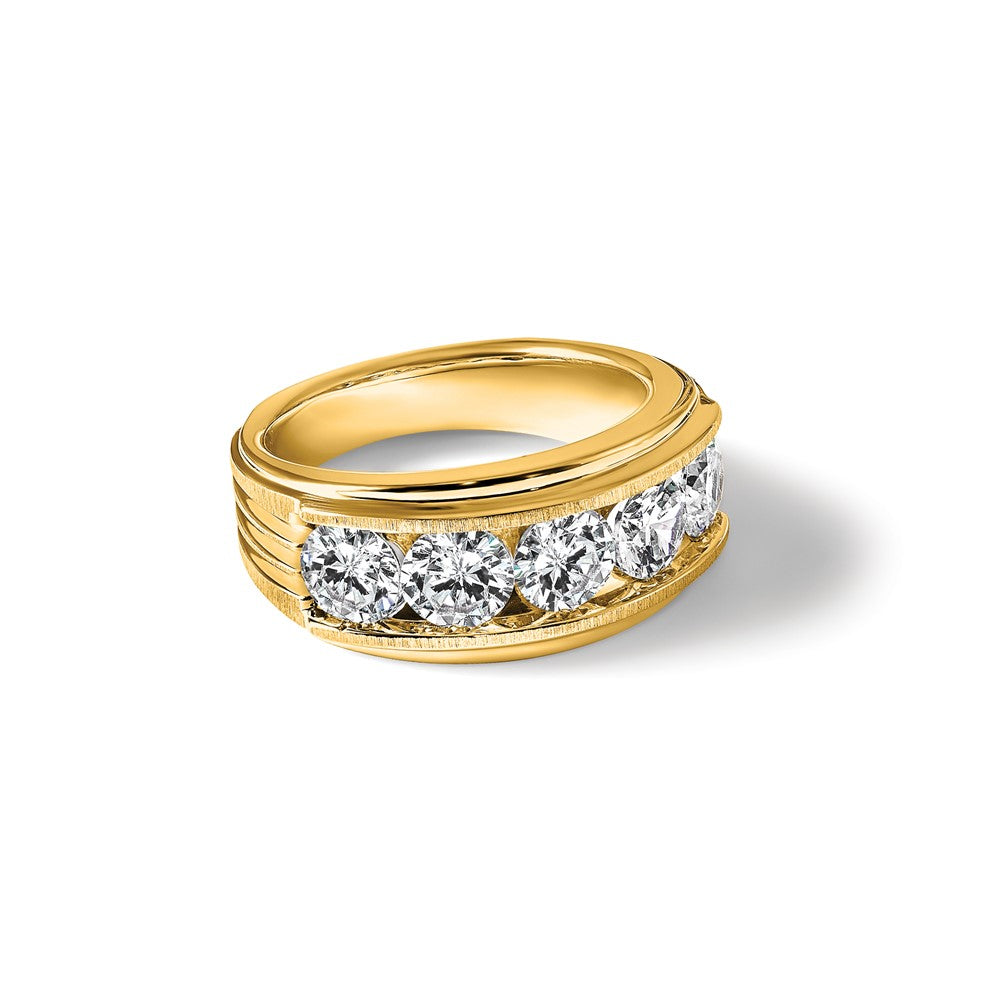14k 5 Stone Polished Brushed and Grooved Men's Ring Mounting