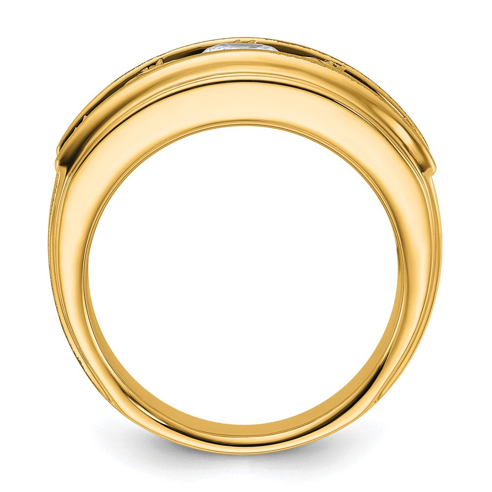 14k 5 Stone Polished Brushed and Grooved Men's Ring Mounting