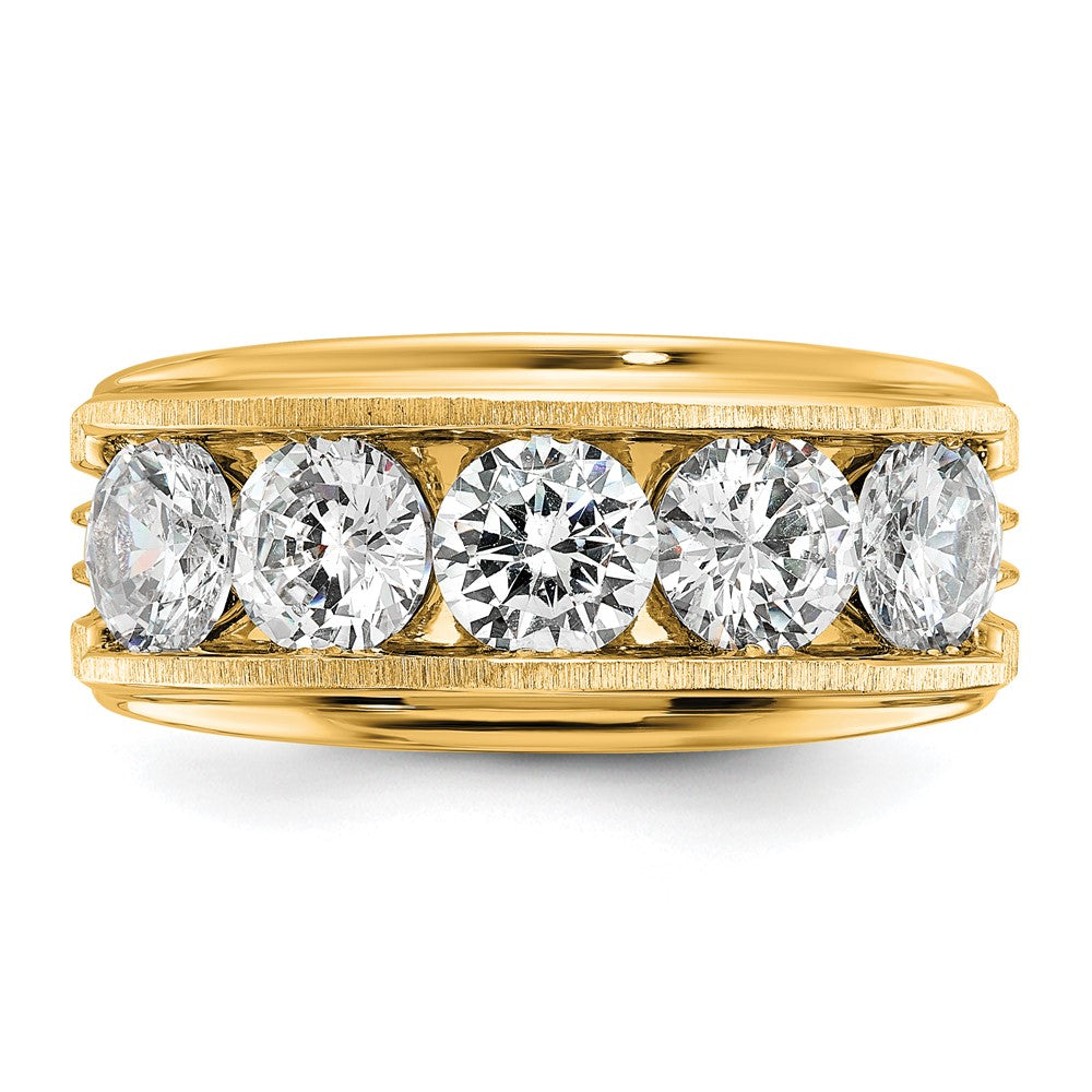 14k 5 Stone Polished Brushed and Grooved Men's Ring Mounting