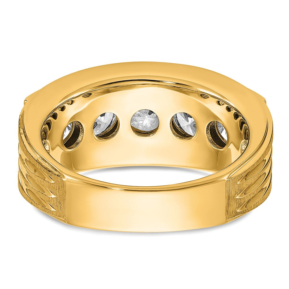 14k 5 Stone Polished Brushed and Grooved Men's Ring Mounting