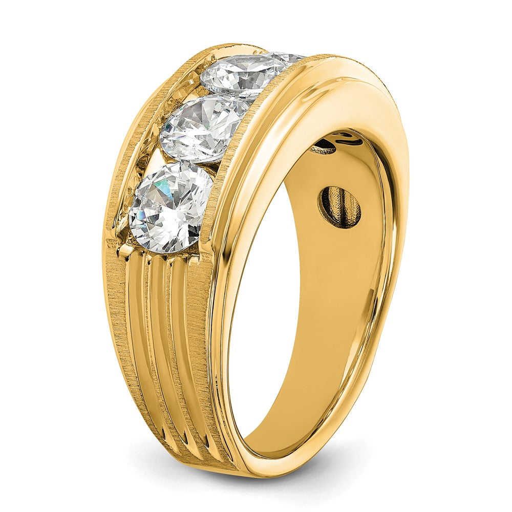 14k 5 Stone Polished Brushed and Grooved Men's Ring Mounting