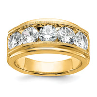 14k 5 Stone Polished Brushed and Grooved Men's Ring Mounting