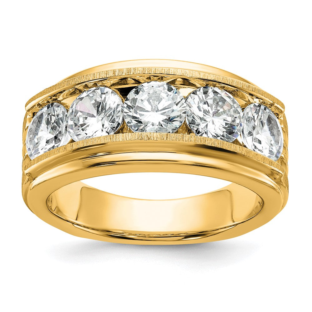 14k 3 1/2 ct Lab Grown Diamond VS+ F+ 5 Stone Complete Men's Ring