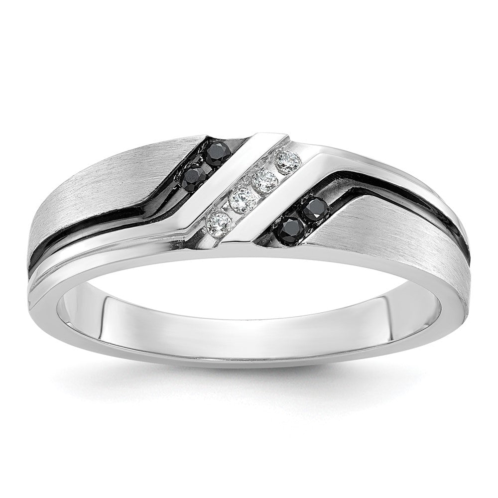 IBGoodman 14k White Gold Polished Satin and Grooved Men's Ring Mounting