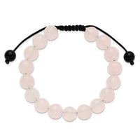 Rose Quartz and Onyx Bead Polyester Black Cord Bolo Adjustable Bracelet