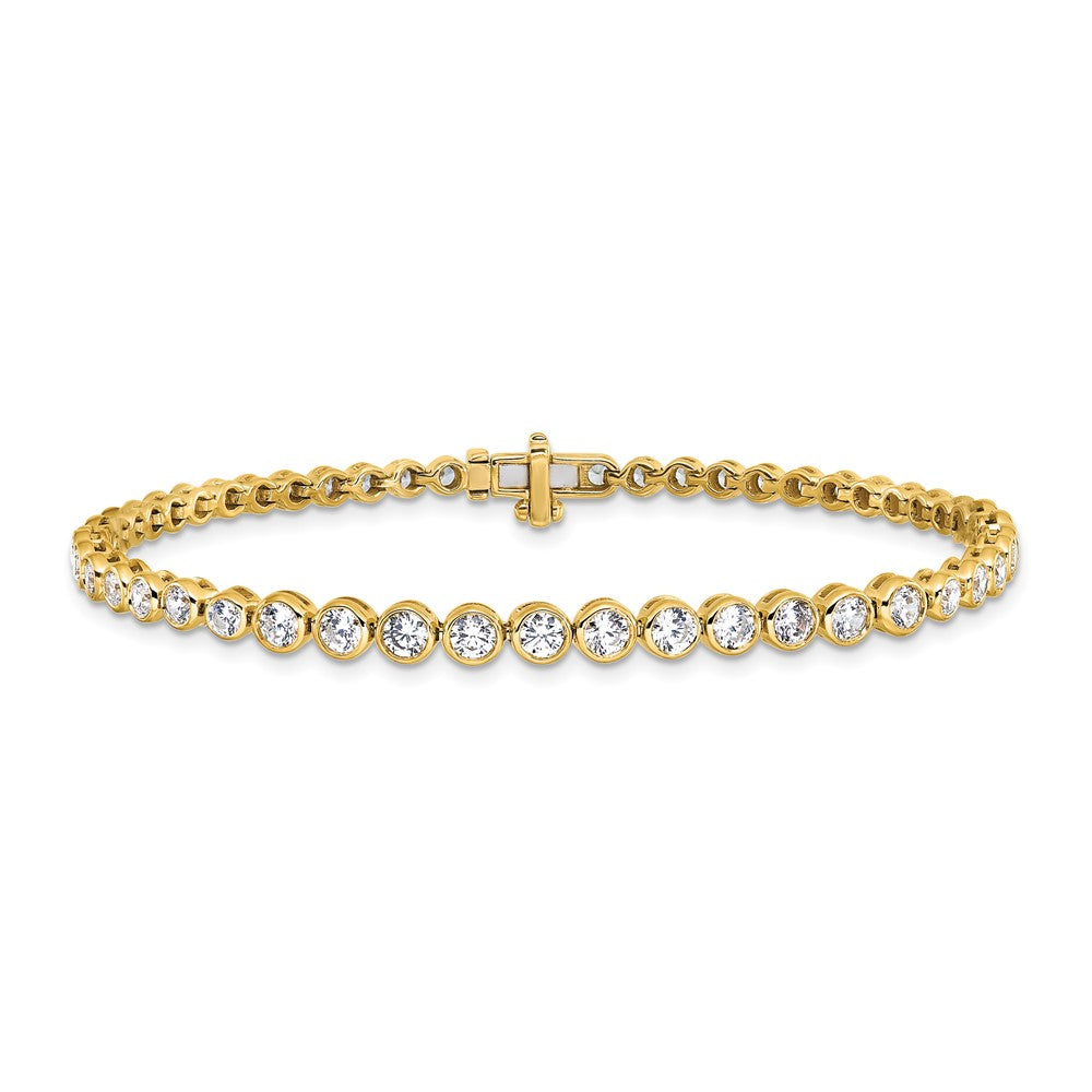 14k 3ct Lab Grown Dia VS/SI+ G+ Comp Round Bezel Set 7in Tennis Bracelet