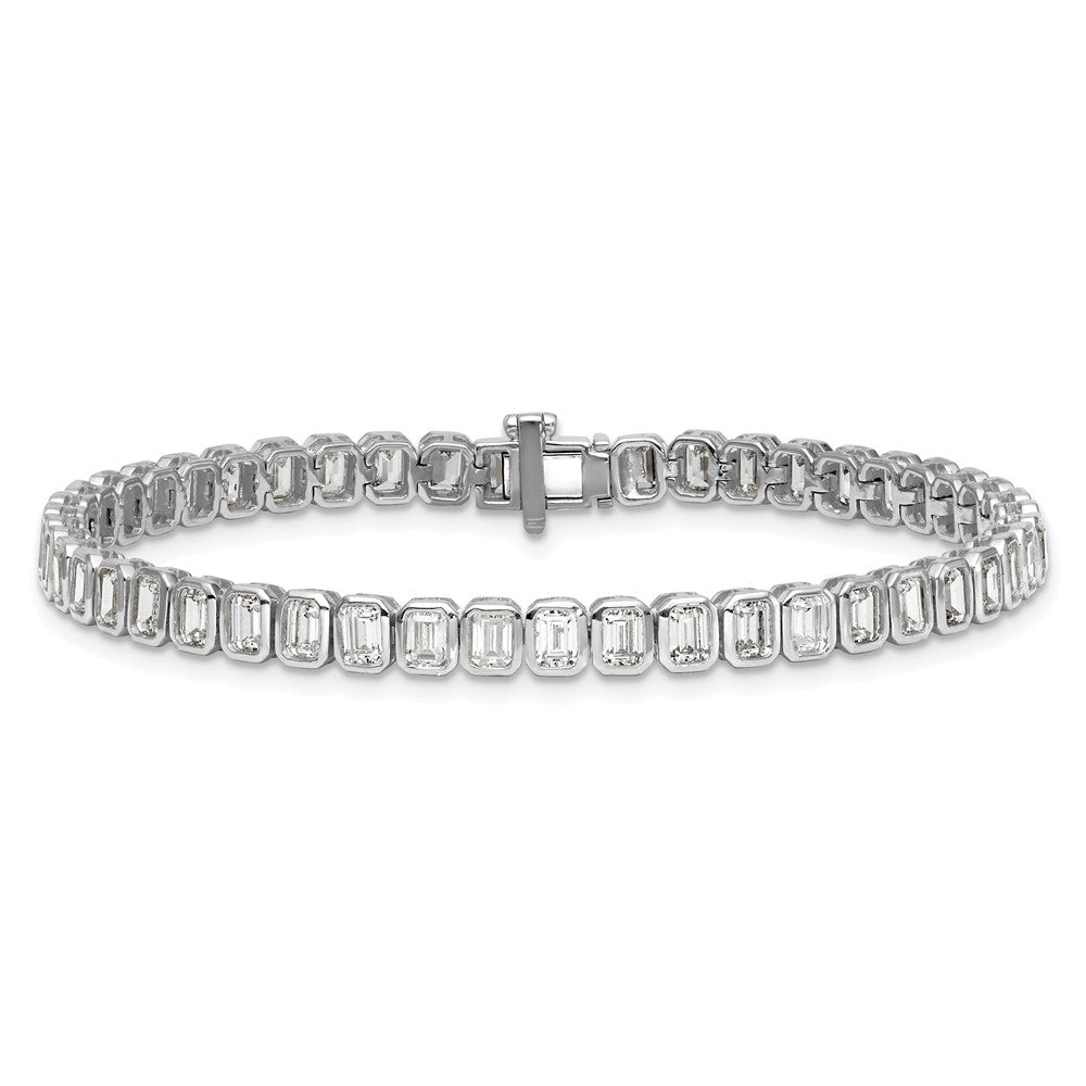 14kw 6 1/2ct Cert Lab Grown Dia VS+ F+ Comp Emerald Bezel Tennis Bracelet