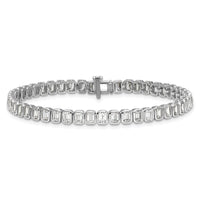 14kw 6 1/2ct Cert Lab Grown Dia VS+ F+ Comp Emerald Bezel Tennis Bracelet