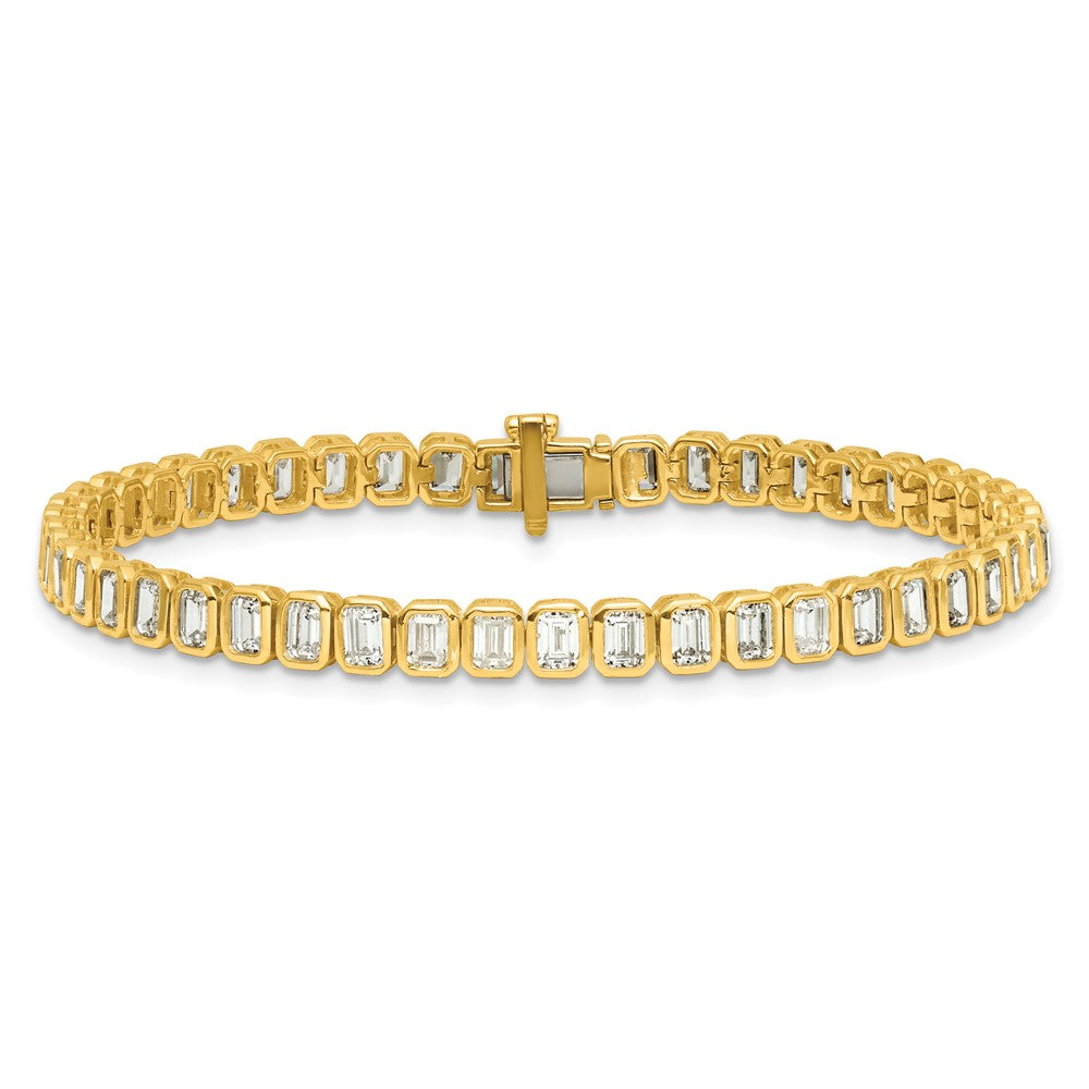 14k 6 1/2ct Cert Lab Grown Dia VS/SI+ G+ Comp Emerald Bezel Tennis Bracelet