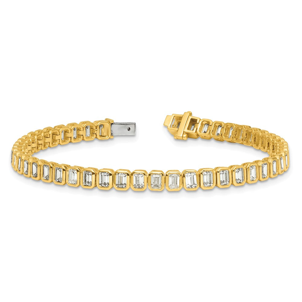 14k 6 1/2ct Cert Lab Grown Dia VS DEF Comp Emerald Bezel Tennis Bracelet