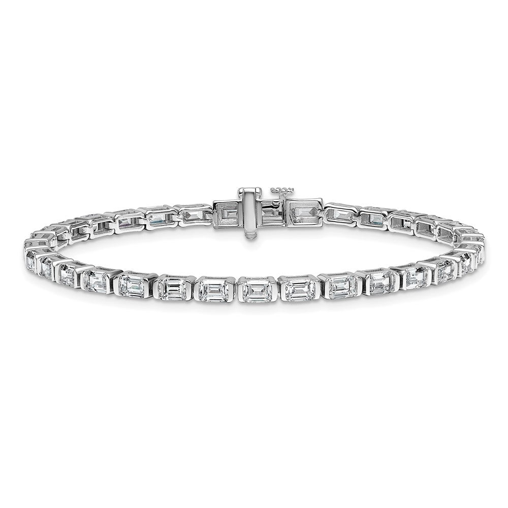 14kw 7 1/2ct Lab Grown Dia VS/SI+ G+ Comp Emerald Bezel Tennis Bracelet