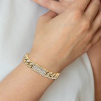 10k 11 3/8ct Lab Grown Dia VS+ F+ Comp 4mm Pavé Cuban Link Bracelet