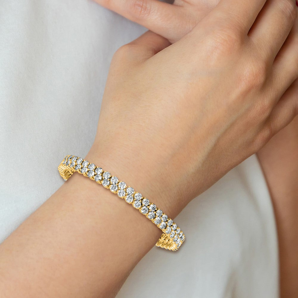 14k 10 1/2ct Lab Grown Dia VS+ F+ Comp Round 2 Row Tennis Bracelet