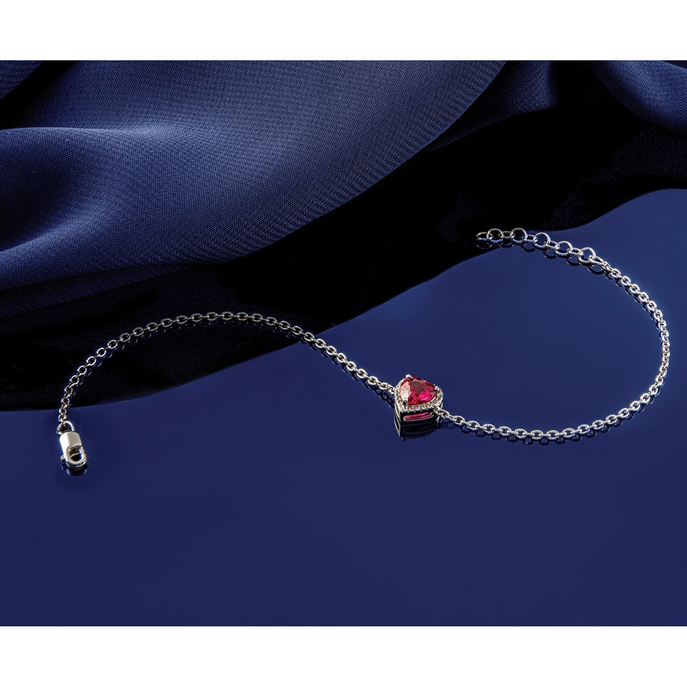 14kw 1/15ct Lab Grown Dia VS+ F+ & Pink Sapphire w/ 1in ext. Heart Bracelet