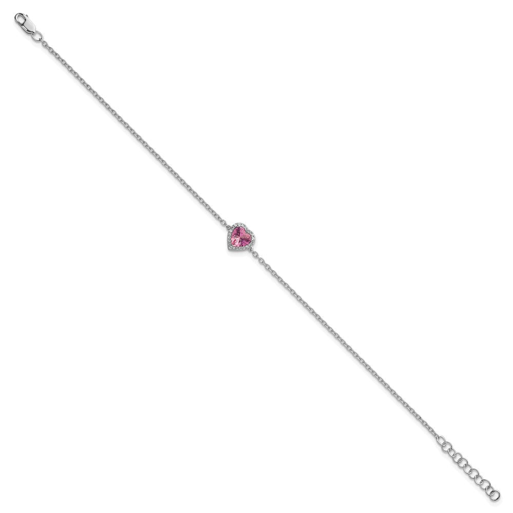 14kw 1/15ct Lab Grown Dia VS+ F+ & Pink Sapphire w/ 1in ext. Heart Bracelet